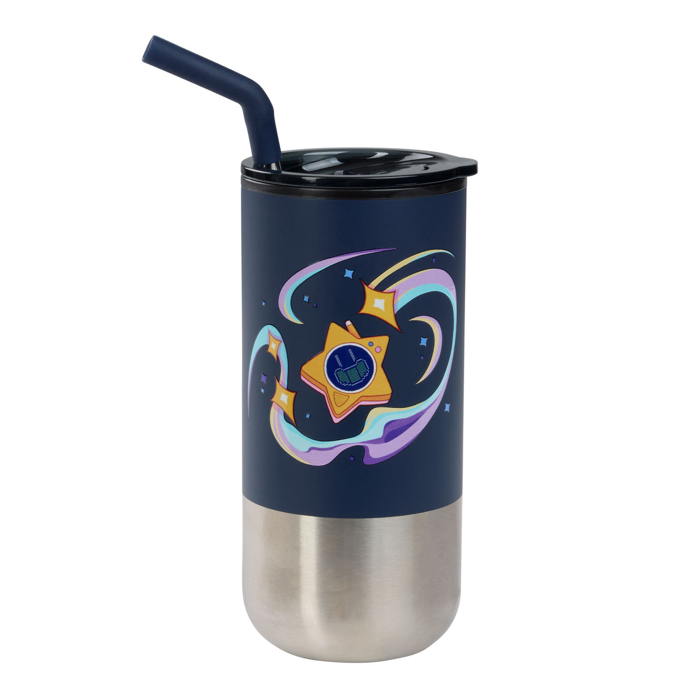Navy tumbler with a Glowby design at the center.