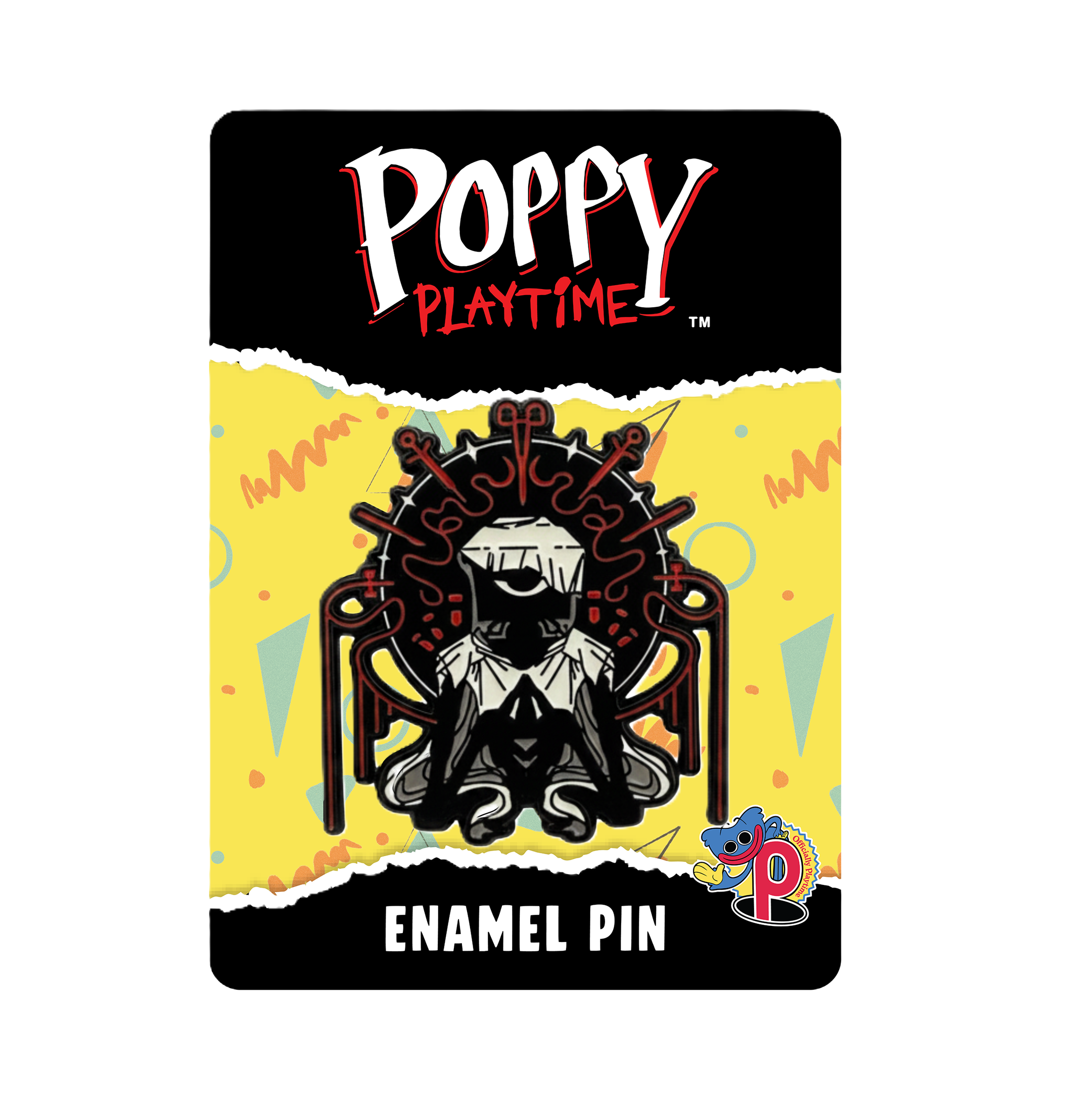 A Poppy Playtime enamel pin card featuring The Doctor with surgical tools around him and 'Enamel Pin' at the bottom.