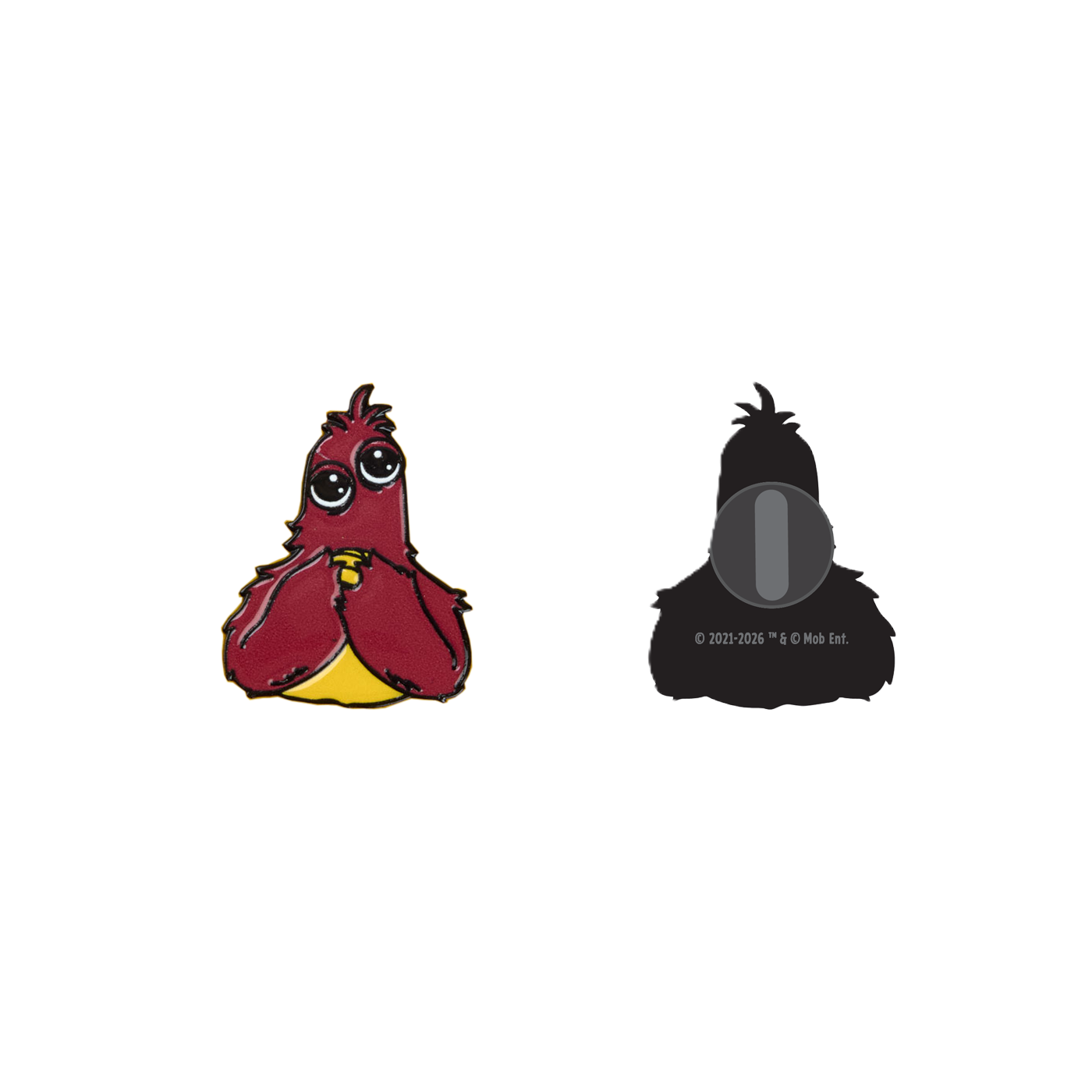 A Chum Chompkins enamel pin with rubber pin backing.
